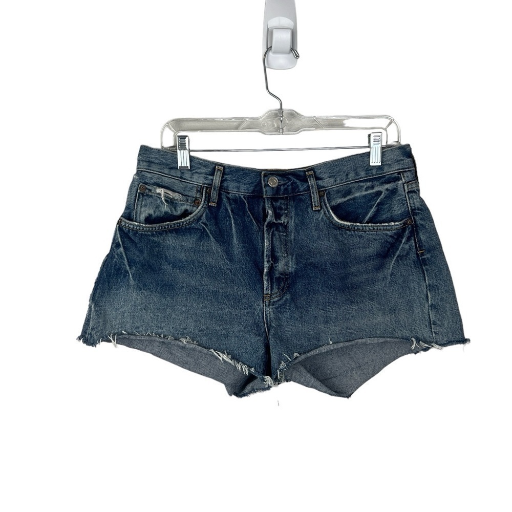 Agolde Button Fly Blue Denim Parker High Rise Cutoff Shorts